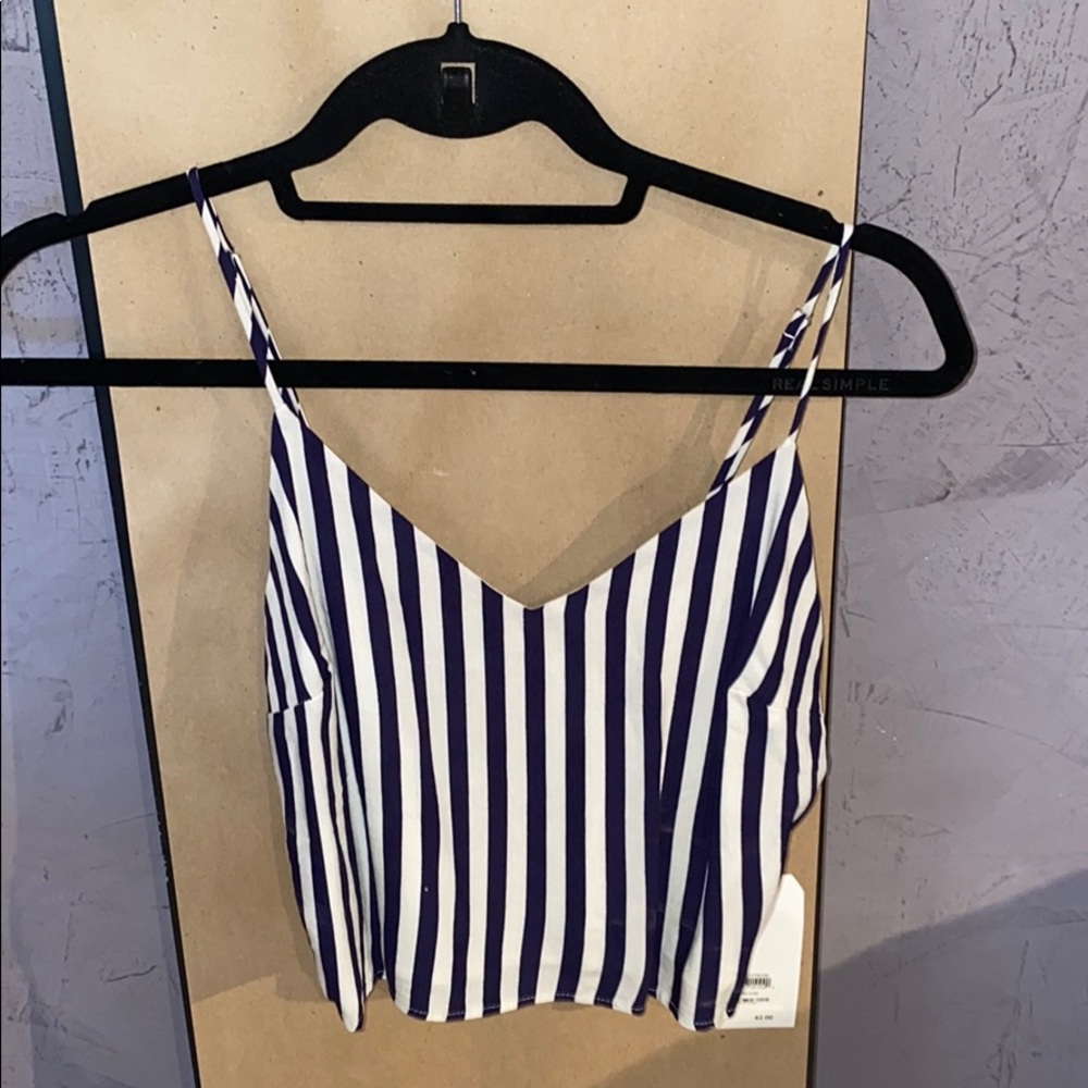 Navy blue and white striped crop top.